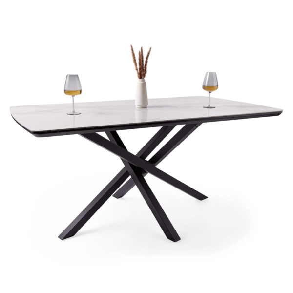 6-Seater Marble Effect Dining Table with Black Cross Base - Image 4