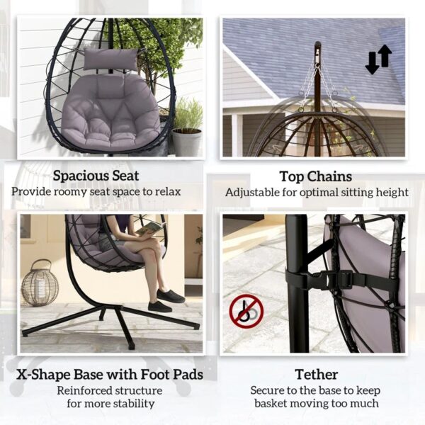Outdoor Egg Swing Chair with Cushion and Folding Basket - Image 5