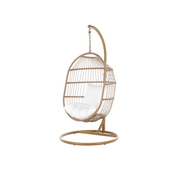 Beige Hanging Egg Chair with Stand and Cushion – Indoor & Outdoor